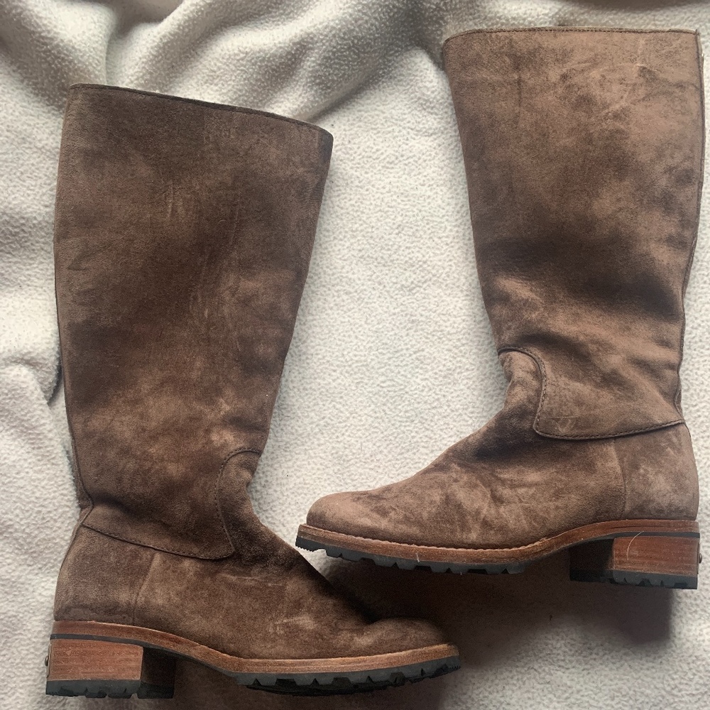 UGG Women Broome Tall Brown Suede Shearling Lined Boots Style 5518 Side Zip